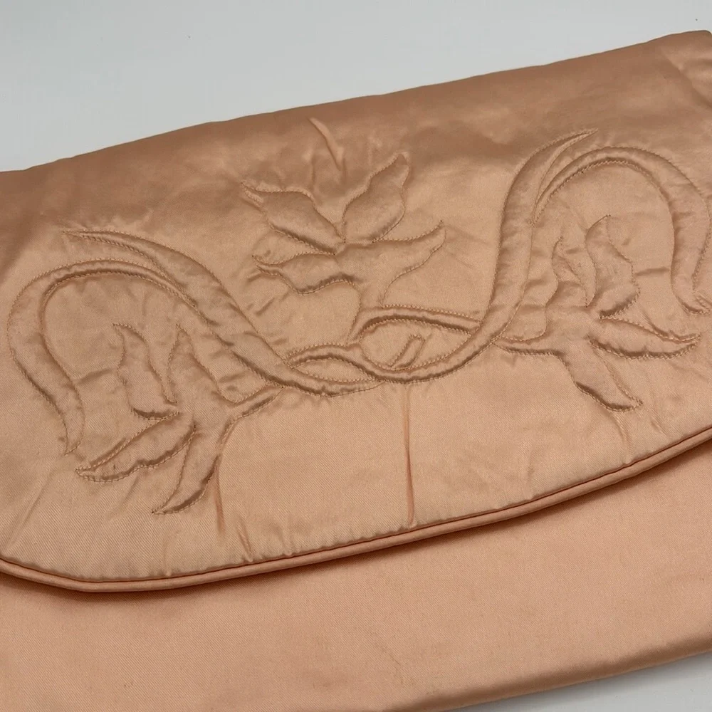 Vintage Pink Quilted Silk Satin Oversized Lingerie Storage Bag Embroidered HOT
